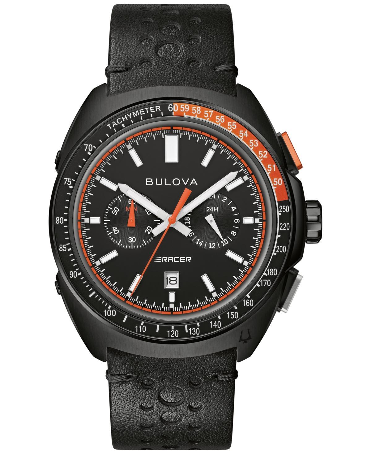 Bulova Mens Chronograph Racer Black Leather Strap Watch 42mm Product Image