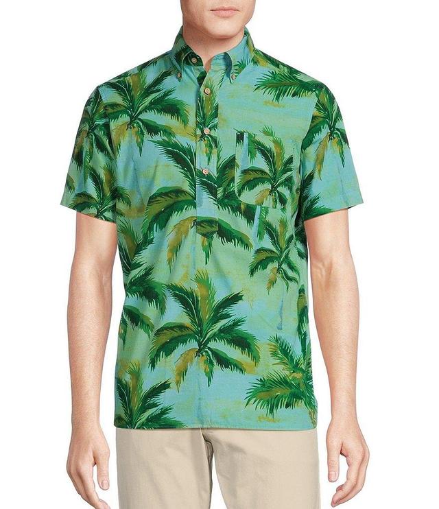 Cremieux Blue Label Tahiti Collection Tropical Palm Print Poplin Short Sleeve Popover Woven Shirt Product Image