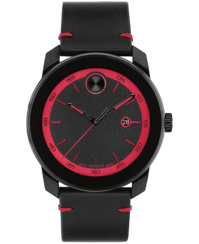 Movado Bold Mens TR90 Quartz Analog Black Leather Strap Watch Product Image