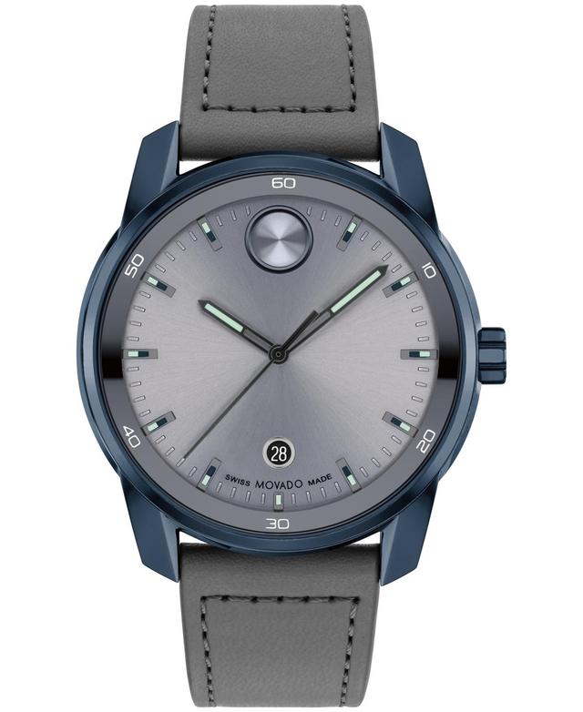 Movado Bold Mens Verso Quartz Analog Grey Leather Strap Watch Product Image