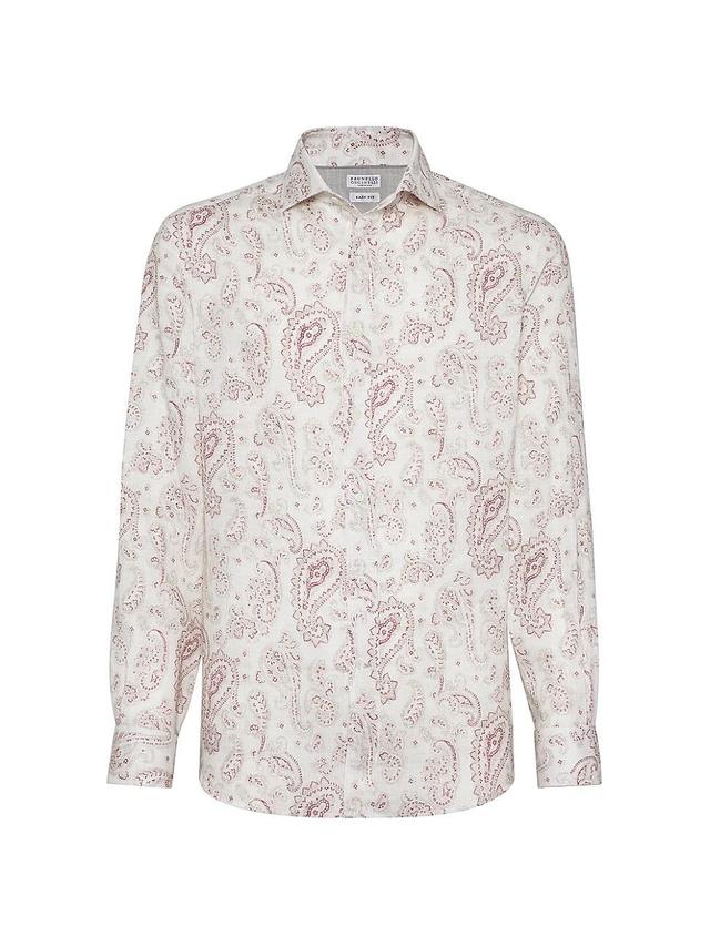 Mens Paisley Linen Easy Fit Shirt With Spread Collar Product Image