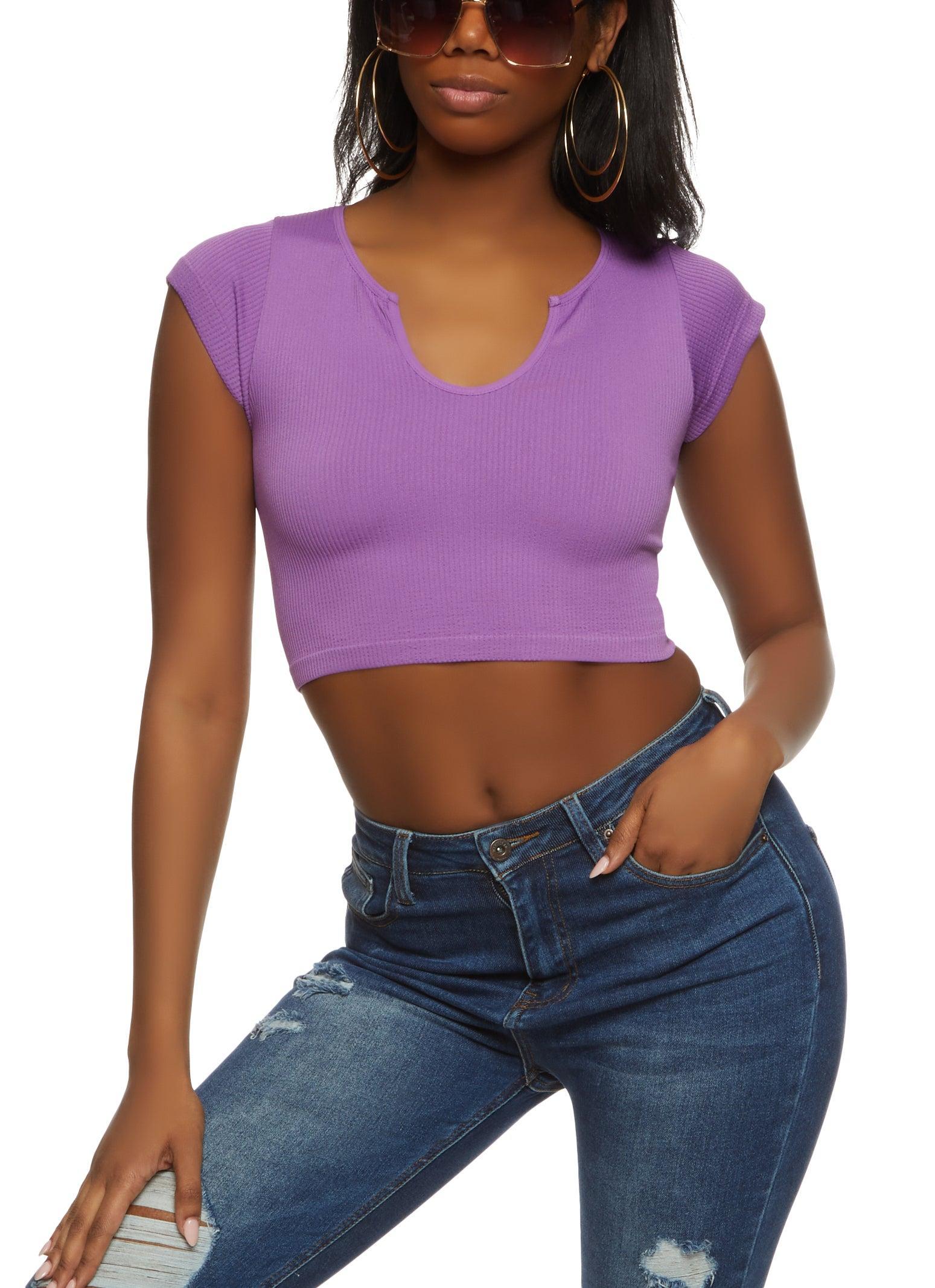 Womens Ribbed Notch Neck Crop Top Product Image