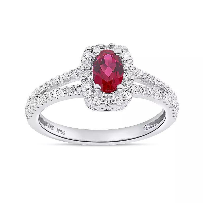 thique Sterling Silver 1/3 Carat T.W. Lab-Grown Diamond and Lab-Created Gemstone Ring, Womens Cr Red Product Image