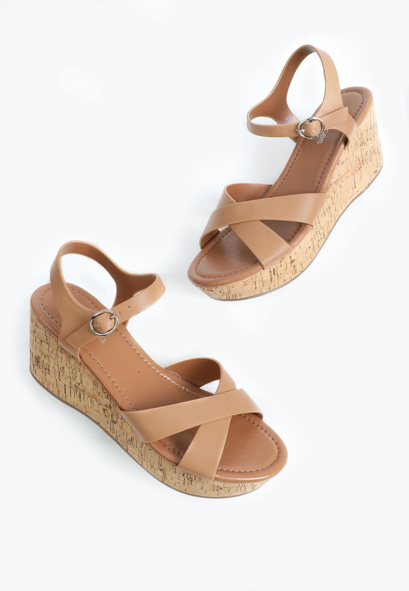 SuperCush Rose Criss Cross Cork Wedge Product Image