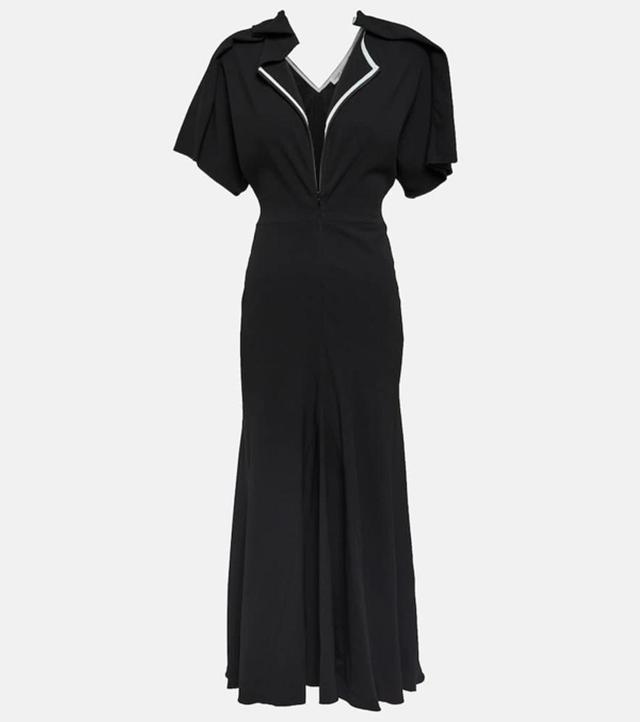 Asymmetric Plunge-front Wool-blend Dress In Black Product Image