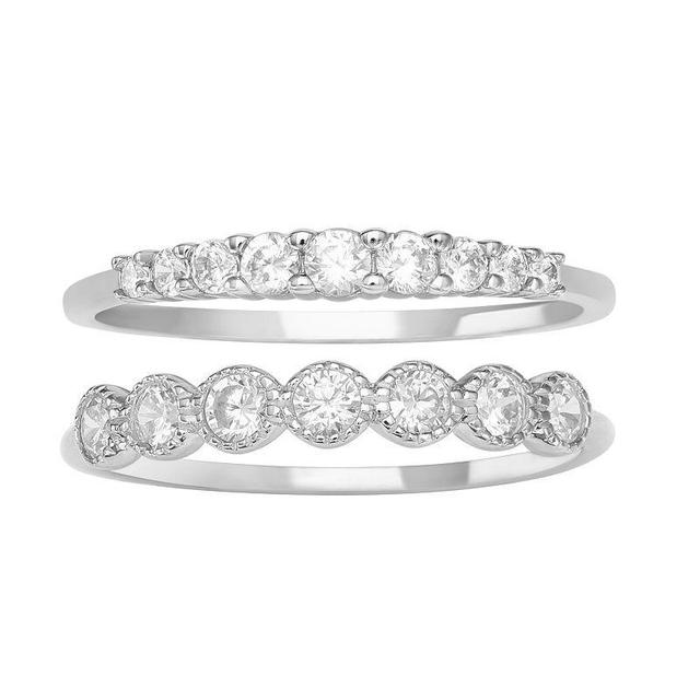 PRIMROSE Sterling Silver Cubic Zirconia Studded Two Ring Set, Womens Product Image