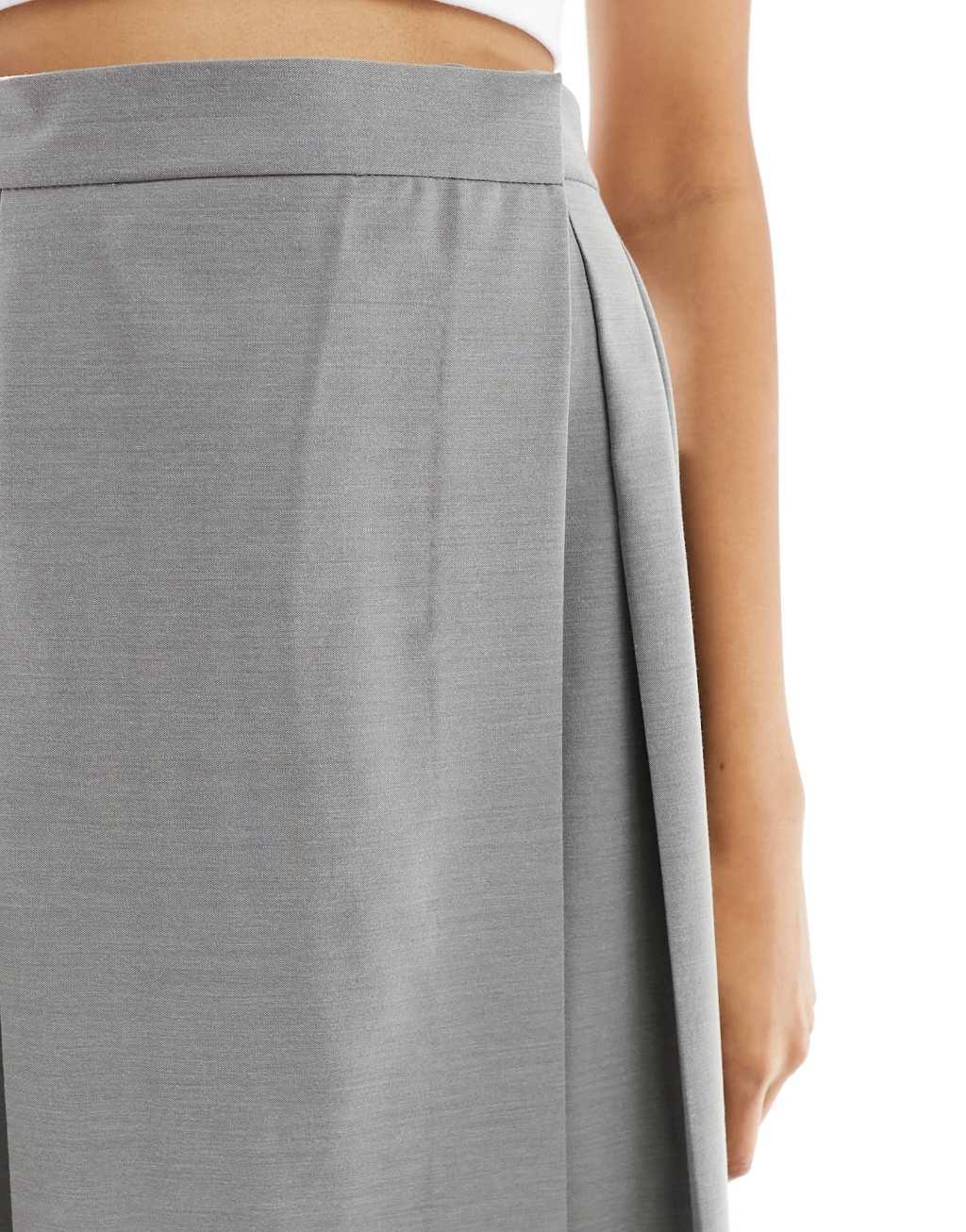 ASOS DESIGN tailored pleated midi skirt in gray Product Image