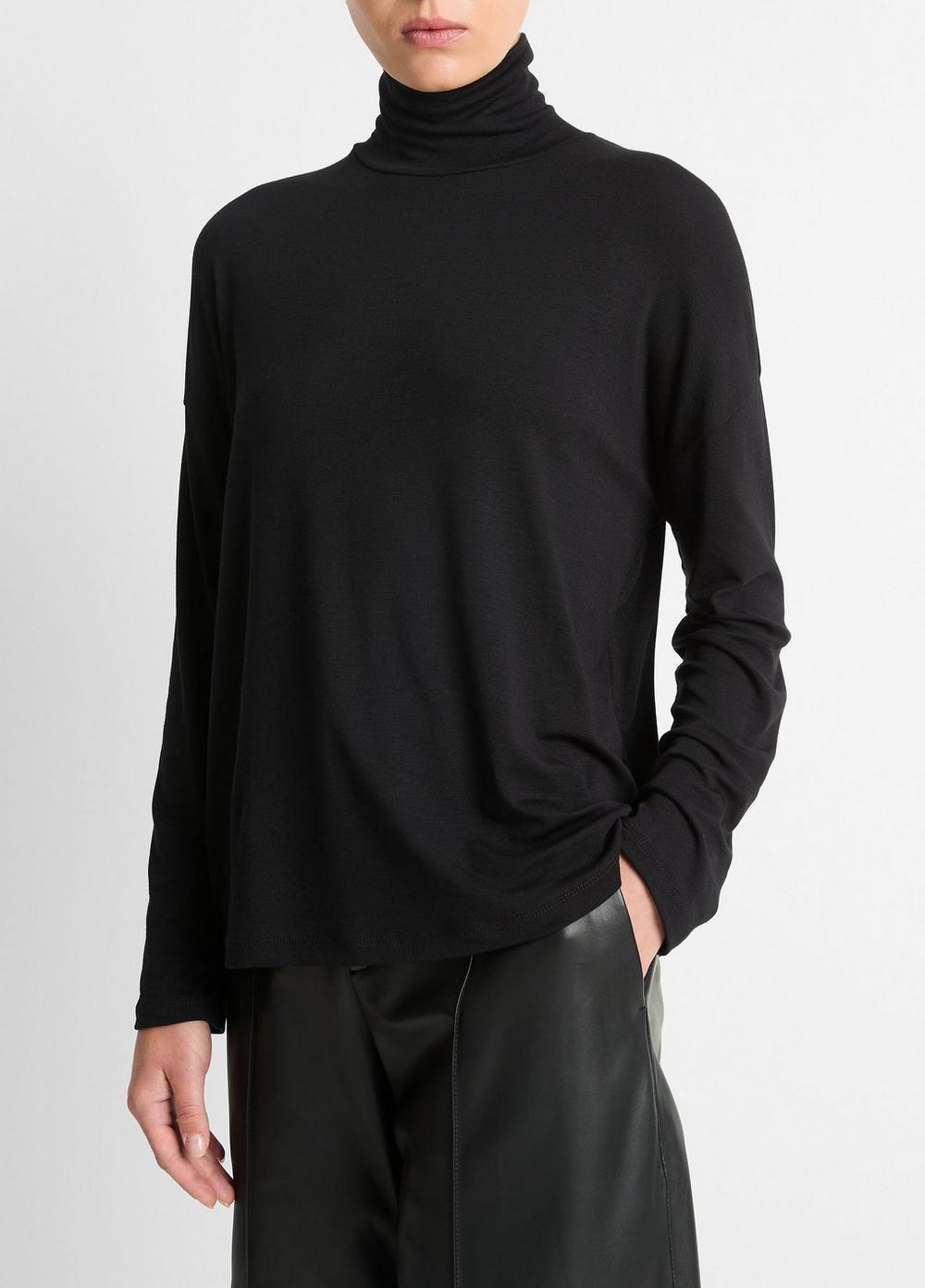 Womens Relaxed Long-Sleeve Turtleneck Top, Black, Size L Vince Product Image