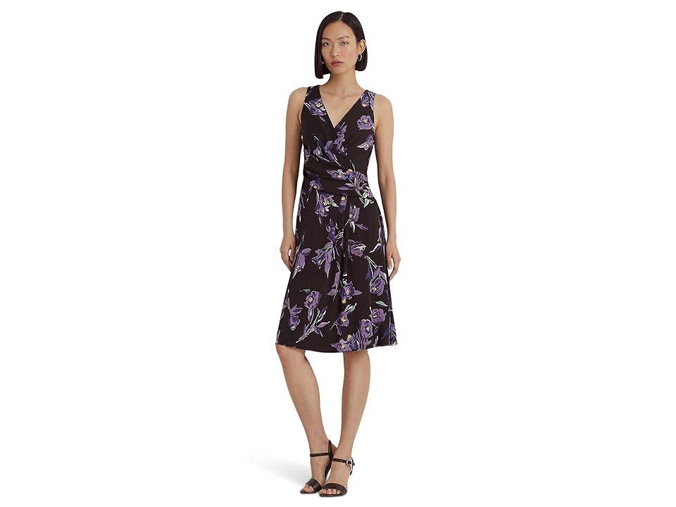 LAUREN Ralph Lauren Floral Surplice Jersey Sleeveless Dress Purple/Multi) Women's Dress product image