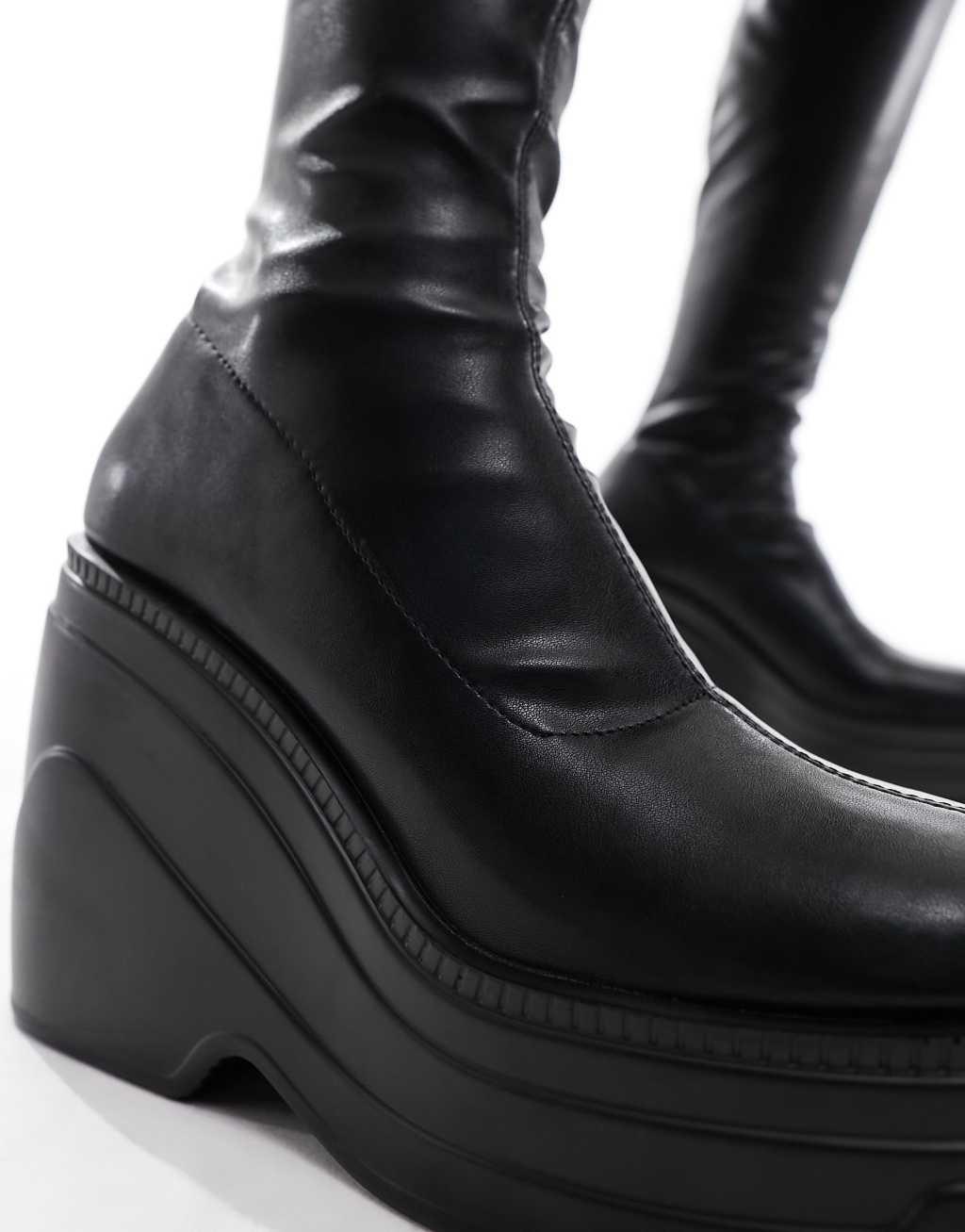 ASOS DESIGN Creed chunky wedge boots in black Product Image