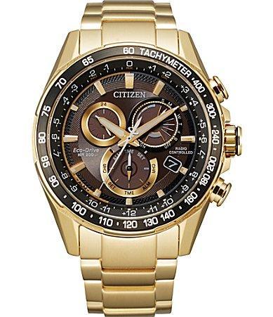 Citizen Mens PCAT Atomic Timekeeping Chronograph Gold Stainless Steel Bracelet Watch Product Image