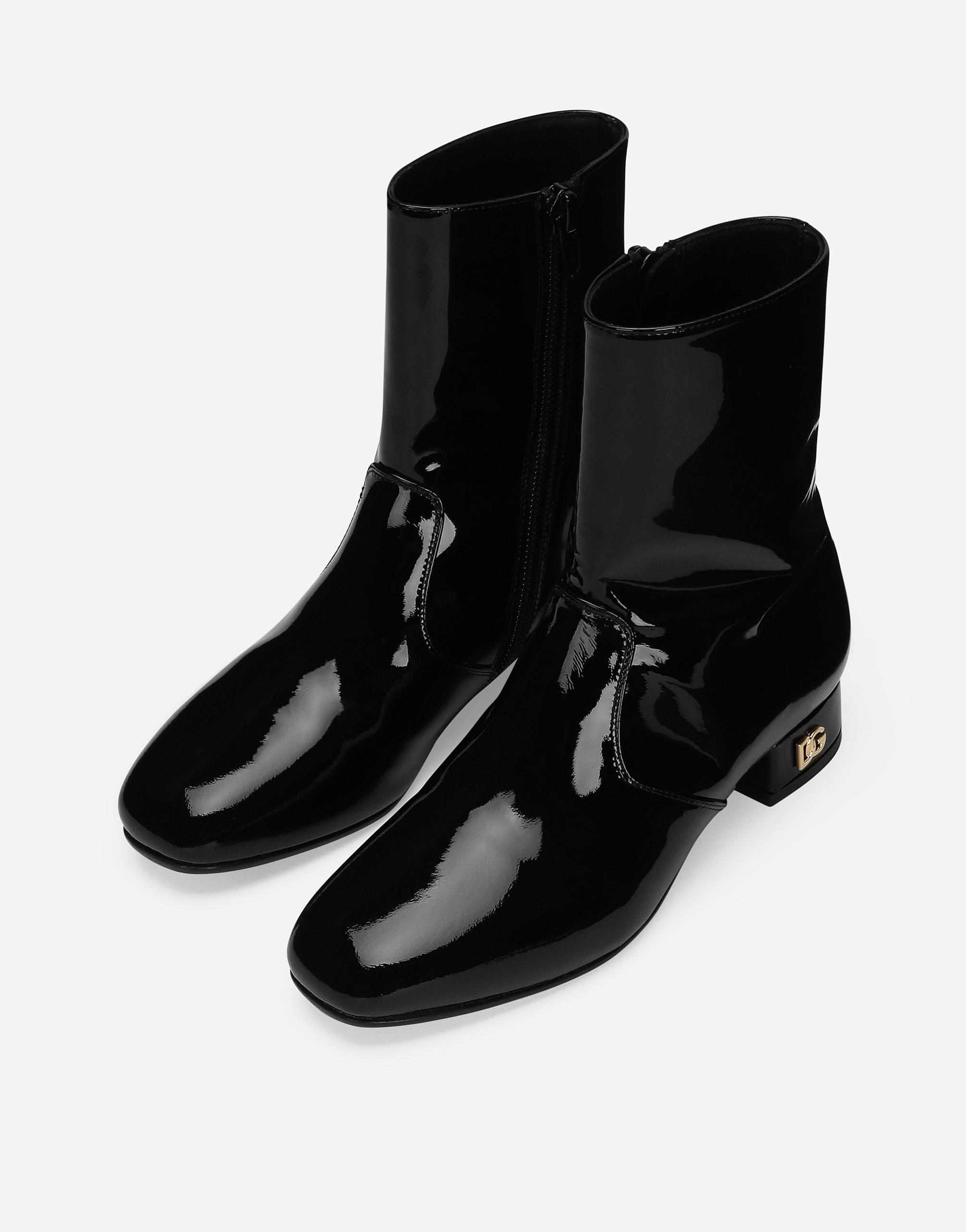 Patent Leather Ankle Boots With Branded Heel In Black Product Image