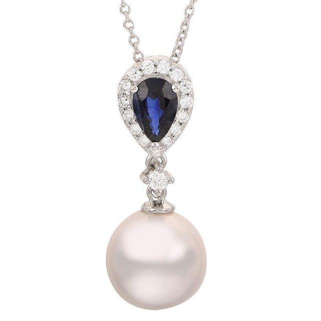 PearLustre by Imperial 14k White Gold Akoya Cultured Pearl Sapphire & 1/8 Carat T.W. Diamond Pendant, Womens Product Image