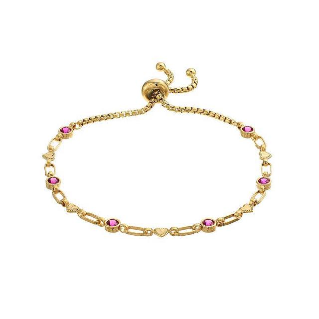 Kristen Kesho Sterling Silver Lab-Created Ruby & Heart Link Adjustable Bolo Bracelet, Womens Gold Tone Product Image