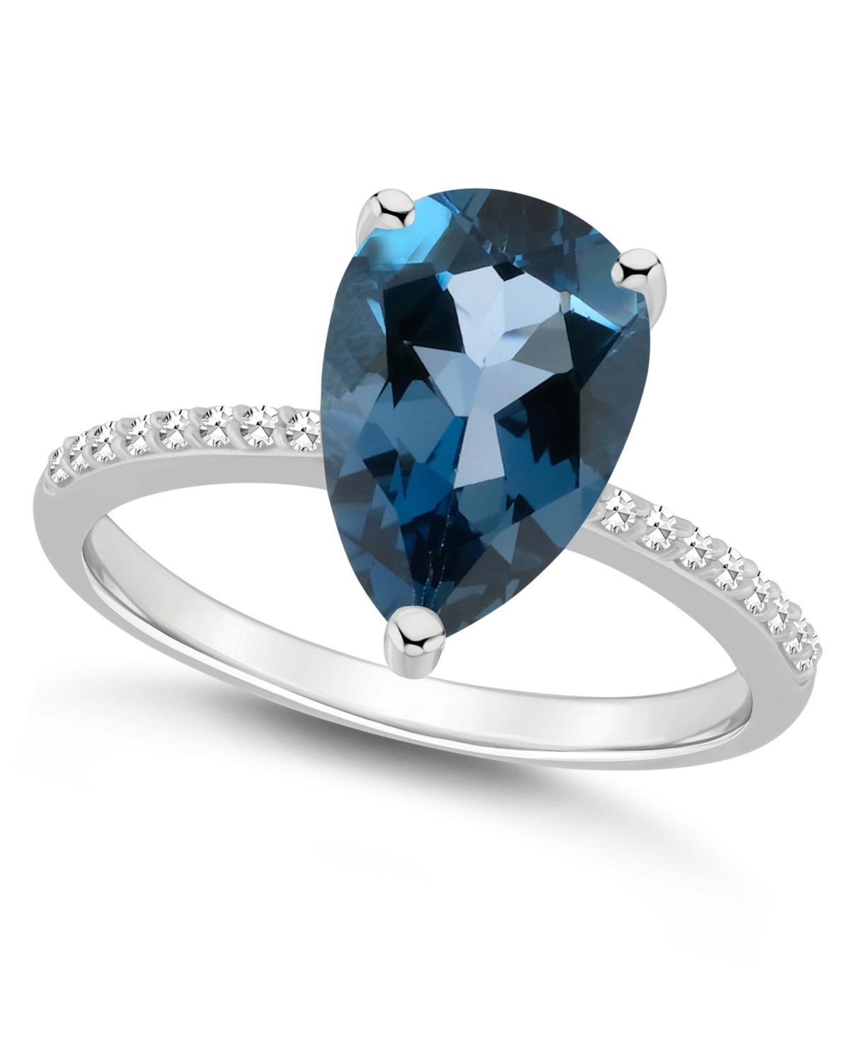 Alyson Layne Sterling Silver 10 mm x 8 mm Pear Shape Gemstone & 1/10 Carat T.W. Diamond Ring, Womens, Blue Product Image