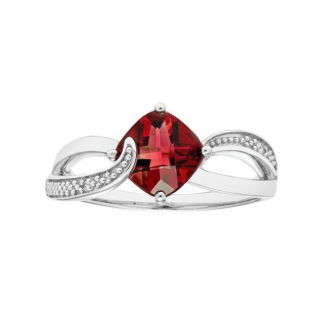 Sterling Silver Garnet & Diamond Accent Cushion Bypass Ring, Womens Red Product Image