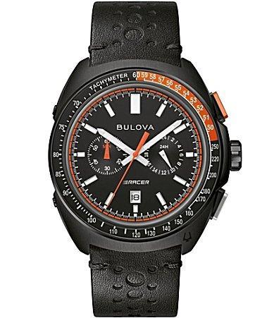 Bulova Mens Chronograph Racer Black Leather Strap Watch 42mm Product Image