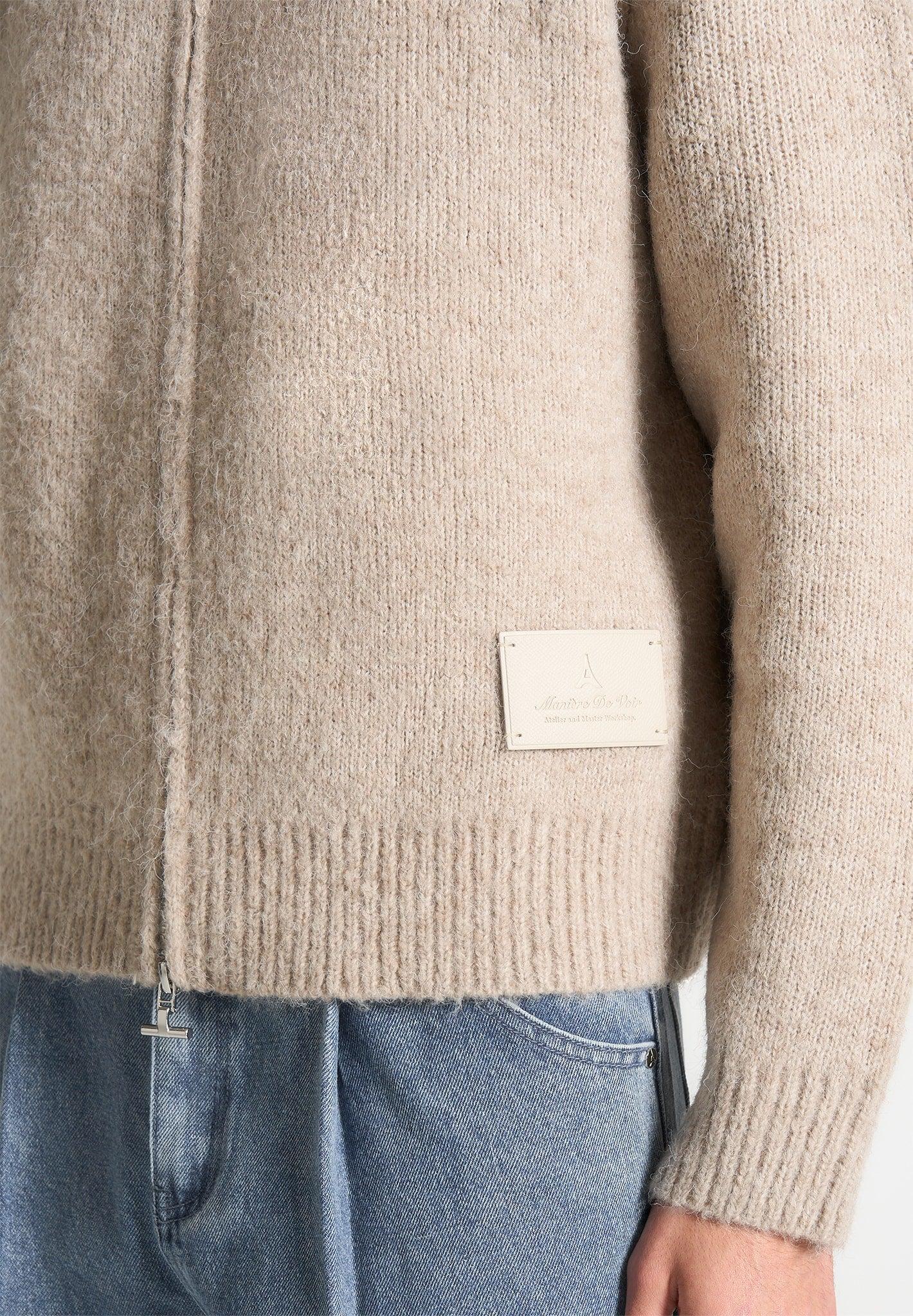 Mohair-Blend Zip Through Hoodie - Beige Male Product Image