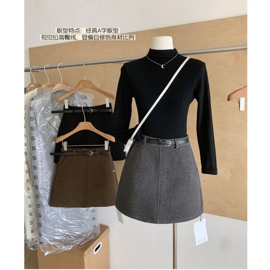 High Waist Plain Mini A-Line Skirt Product Image