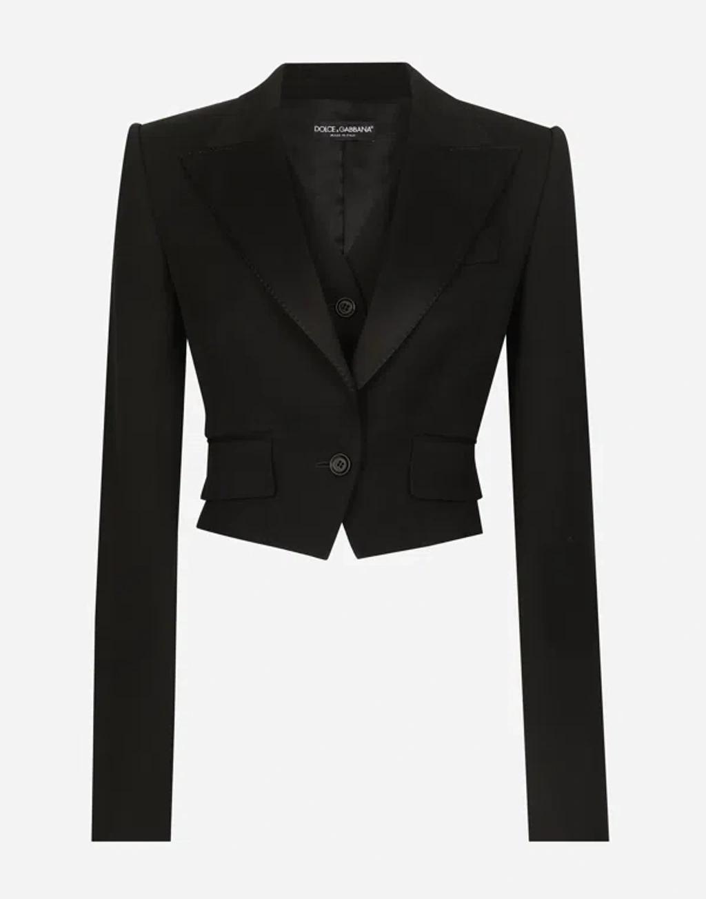 Wool Gabardine Short Jacket In Black Product Image