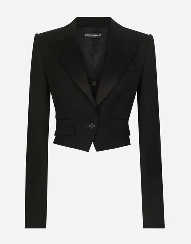 Wool Gabardine Short Jacket In Black Product Image