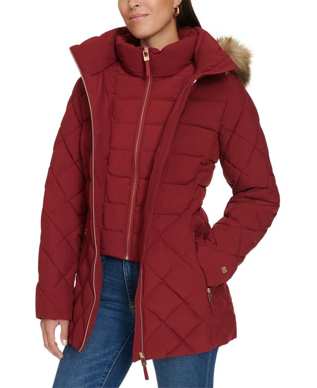 Tommy Hilfiger Womens Bibbed Faux-Fur-Trim Hooded Puffer Coat, Created for Macys Product Image