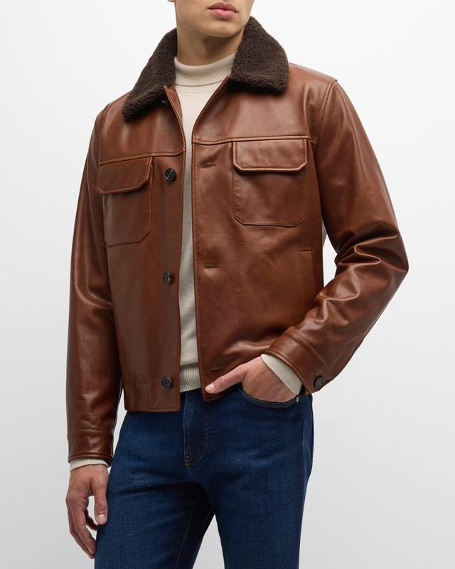 Mens Reefton Shearling-Collar Leather Jacket Product Image