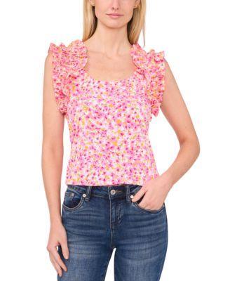 CeCe Womens Floral Ruffle Sleeveless Tank Top Product Image