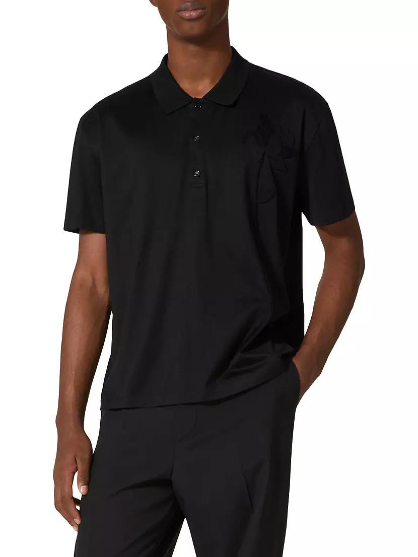 Mercerized Cotton Polo Shirt With Flower Embroidery Product Image