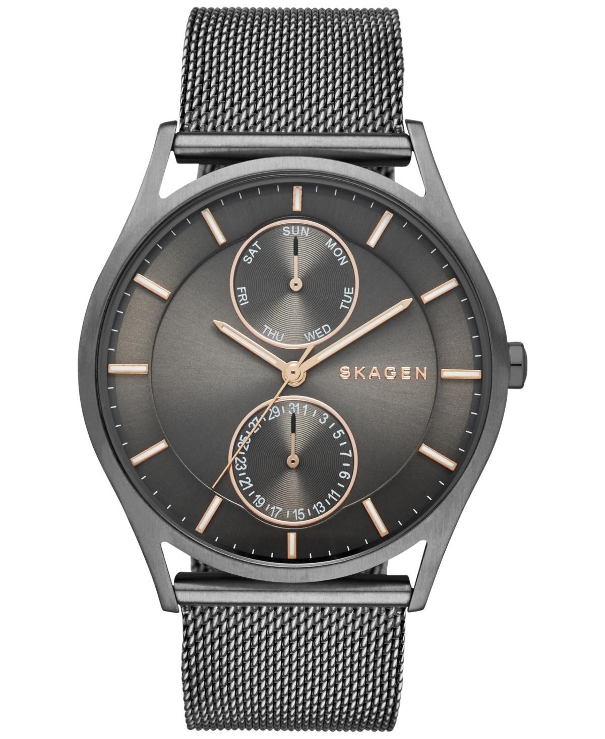 Skagen Mens Holst Smoke-Tone Stainless Steel Mesh Bracelet Watch 40mm SKW6180 Product Image