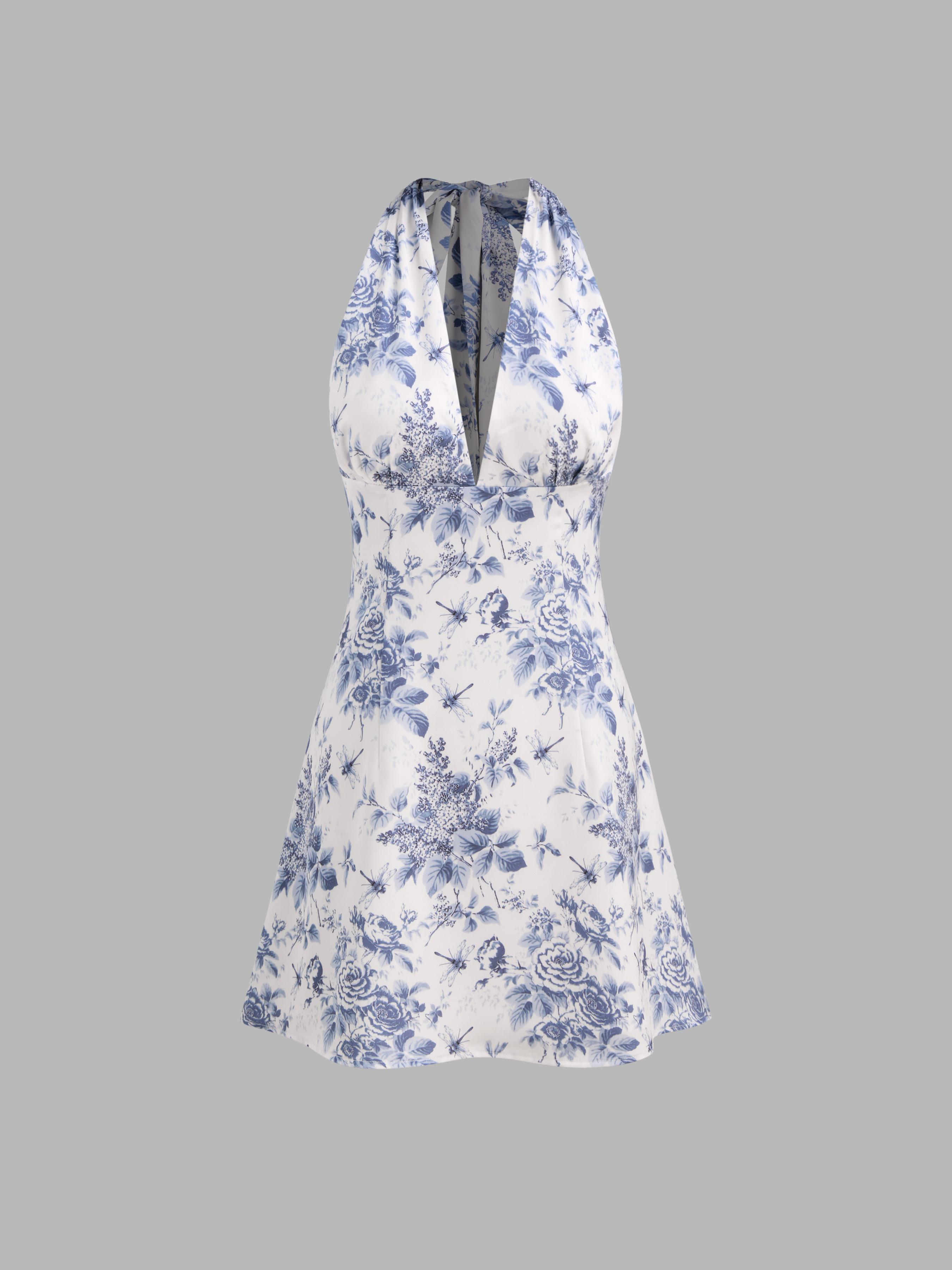 V-neck Floral Knotted Mini Dress Product Image