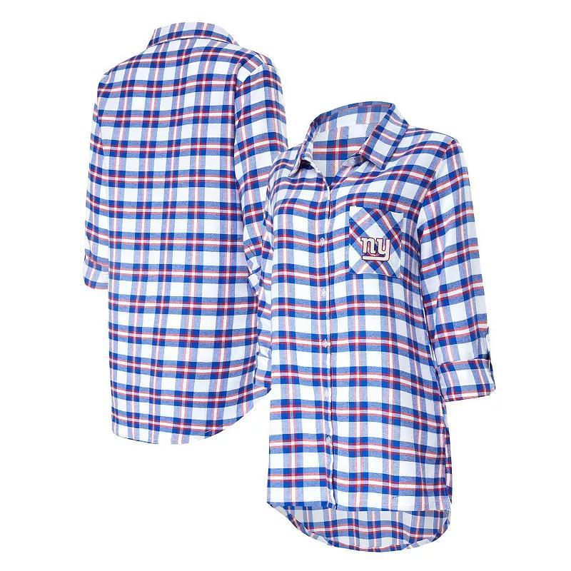 Womens Concepts Sport Royal New York Giants Sienna Plaid Full-Button Long Sleeve Nightshirt Product Image