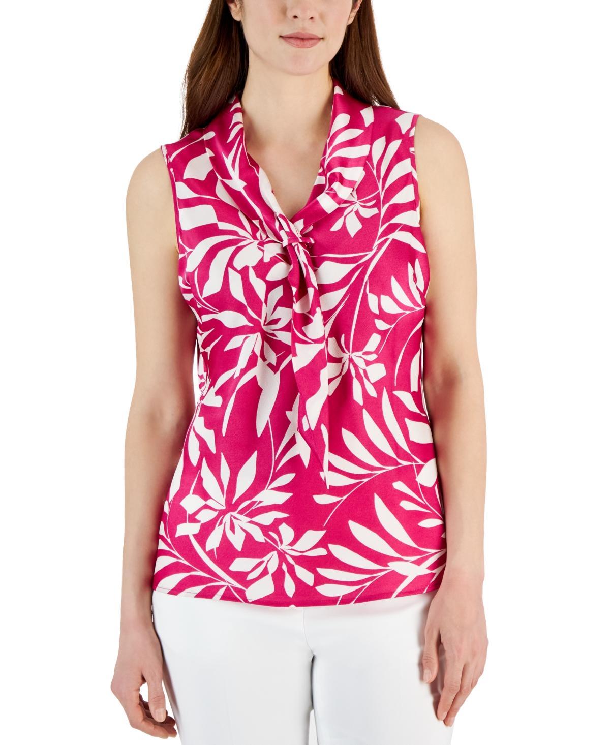 Tahari Asl Womens Printed Sailor-Tie-Neck Sleeveless Top Product Image