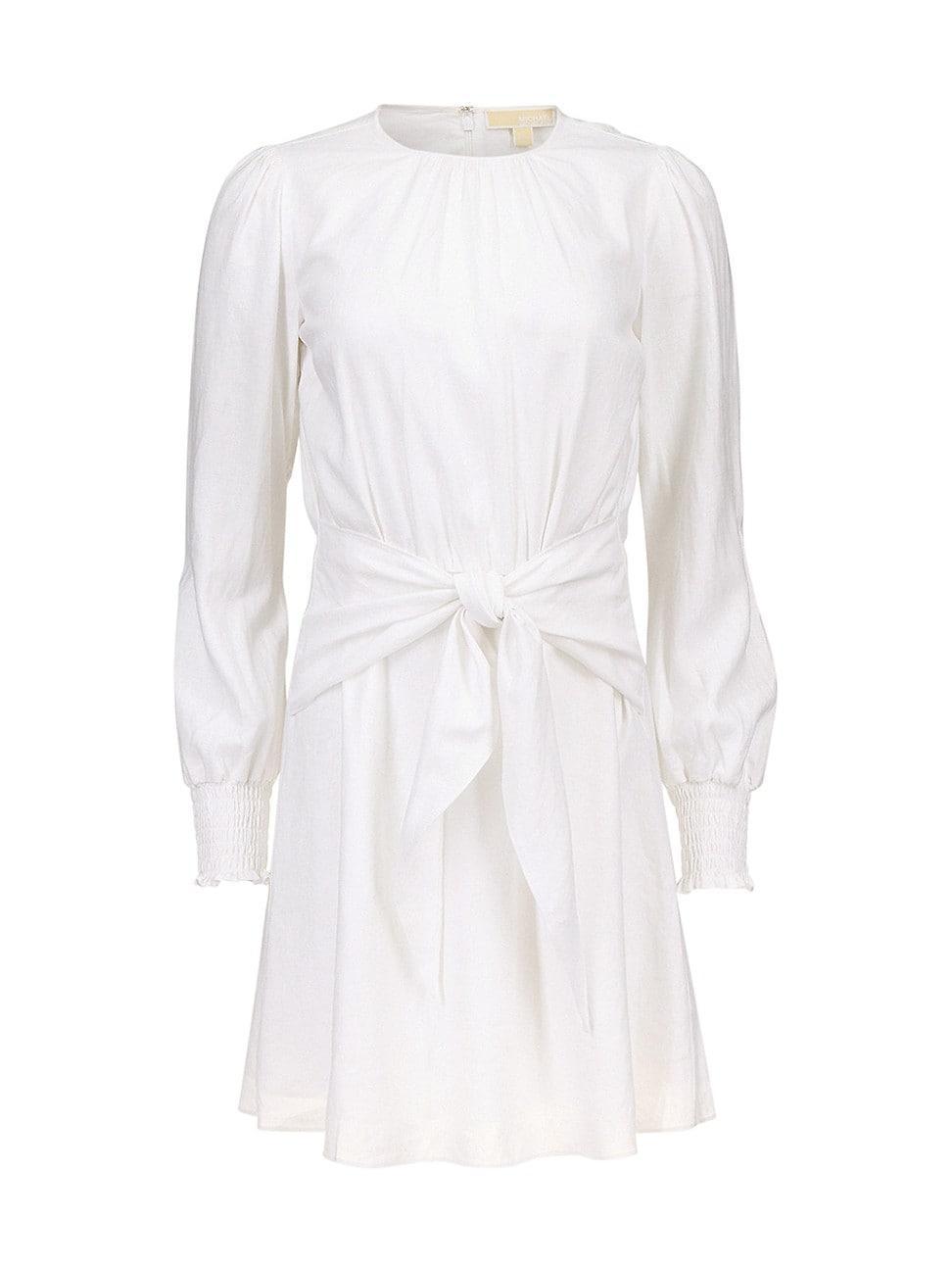 Womens Long-Sleeve Linen Tie-Front Minidress Product Image