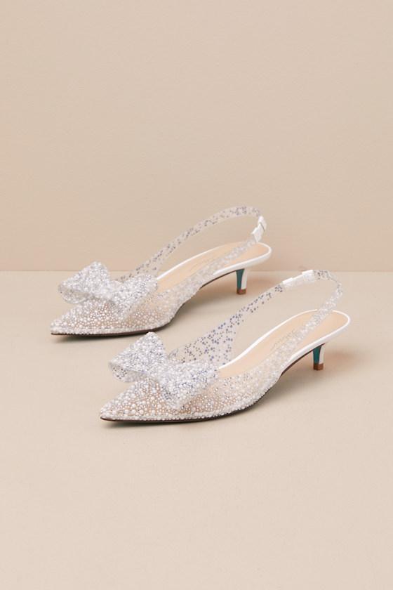 SB-Patti Pearl Multi Rhinestone Slingback Kitten Heel Pumps product image