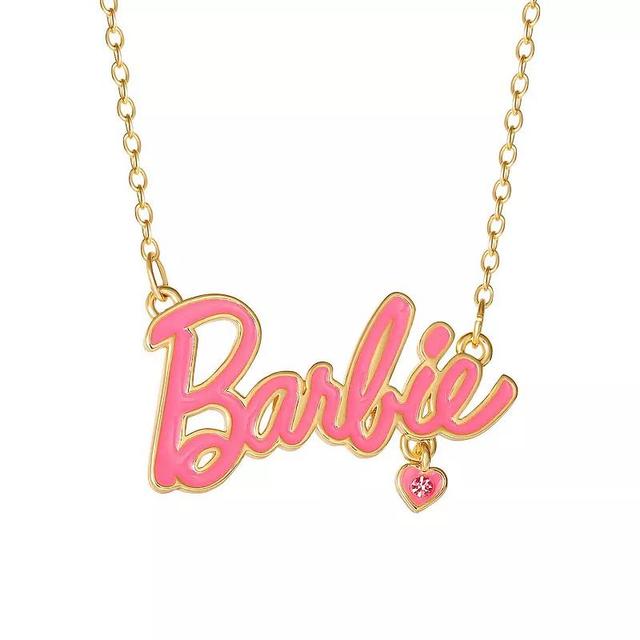 Barbie Crystal Nameplate Necklace, Womens Gold Tone Product Image