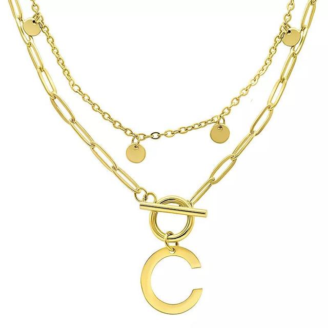 Adornia 14k Gold Plated Layered Initial Toggle Necklace, Womens Product Image