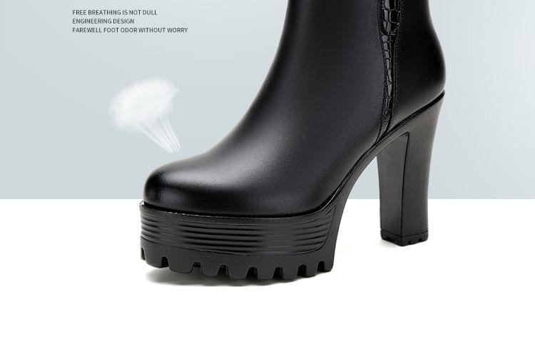 Faux Leather Block Heel Short Boots Product Image