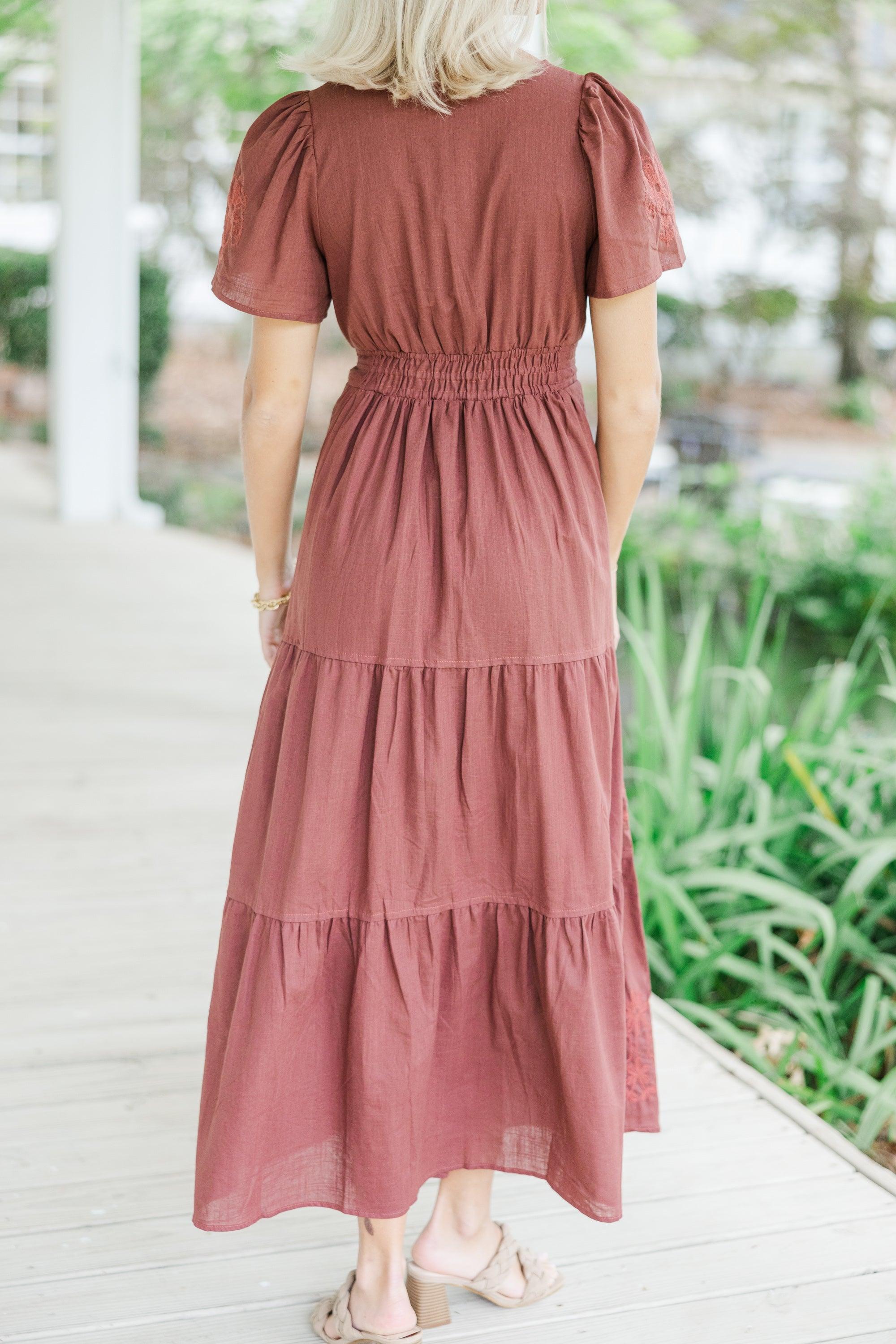 It's A Dream Burgundy Red Embroidered Maxi Dress Female Product Image