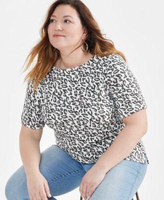 Plus Size Printed Elbow-Sleeve Top, Created for Macy's Product Image