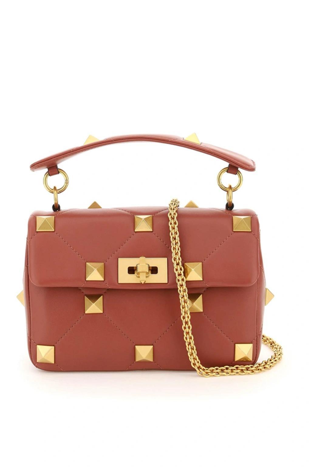 Roman Stud The Shoulder Bag Medium In Red,brown Product Image