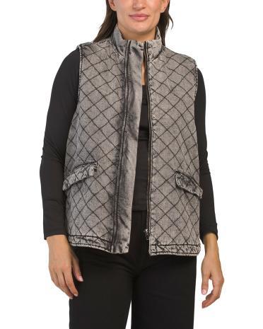 Sleeveless Quilted Button Front Vest for Women | Polyester/Cotton Product Image