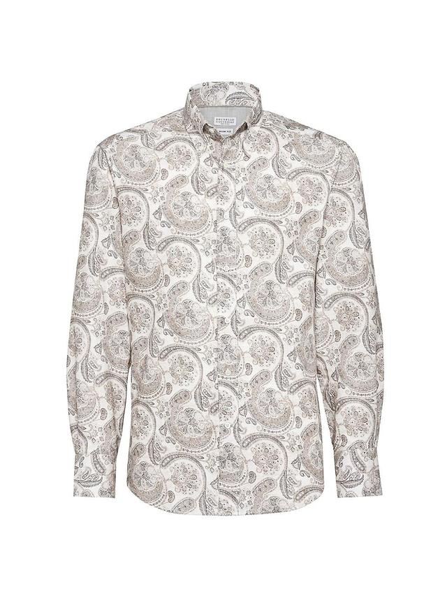 Mens Paisley Cotton Slim Fit Shirt With Button Down Collar Product Image