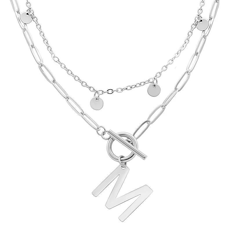 Adornia Silver Tone Confetti & Paperclip Layered Initial Toggle Necklace, Womens Product Image