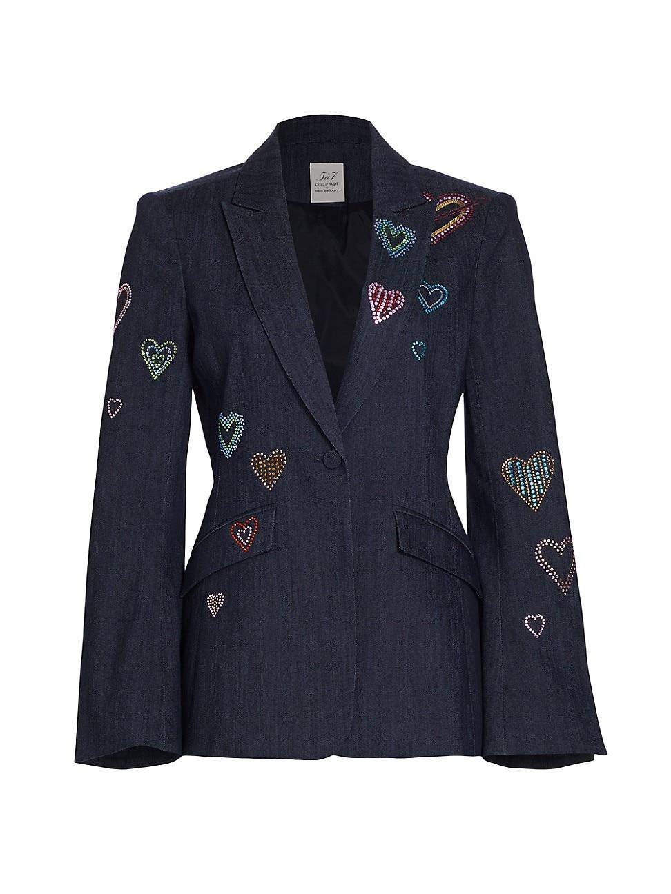 Cinq A Sept Cheyenne Heart Embroidered Denim Jacket In Indigo Product Image