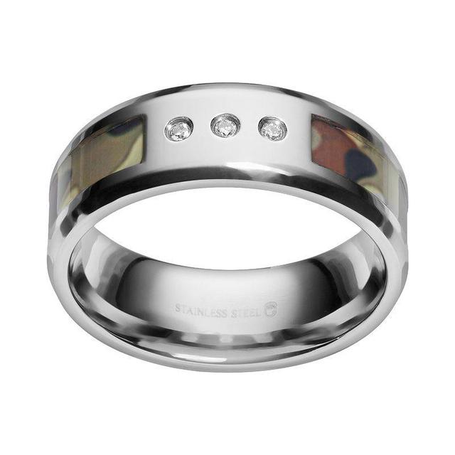 Diamond Accent Stainless Steel Camouflage Stripe Wedding Band - Men, Mens Brown Product Image