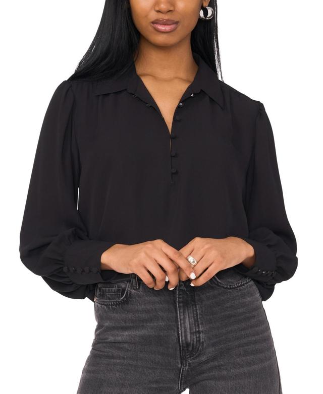 1.state Womens Shirred Long-Sleeve Button-Cuff Blouse Product Image