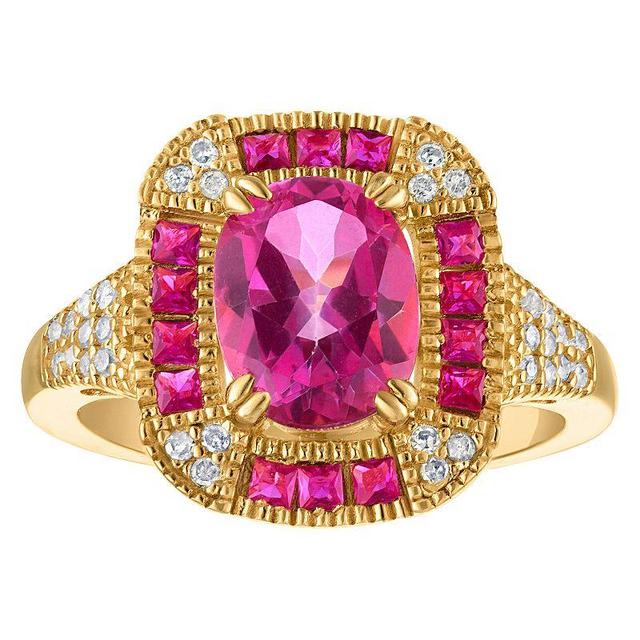 Tiara 14k Gold Plated Sterling Silver Pink Topaz & 1/6 Carat T.W. Diamond Ring, Womens Gold Tone Product Image