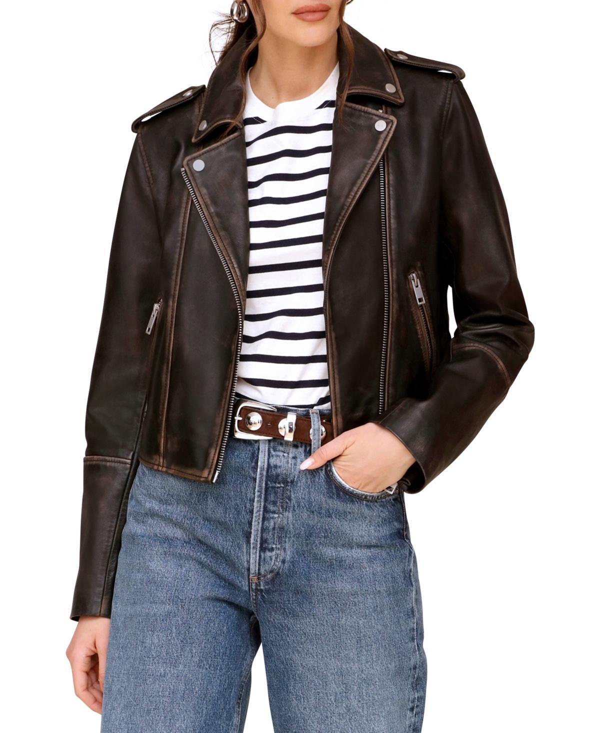 Avec Les Filles Womens Asymmetric Leather Moto Jacket Product Image