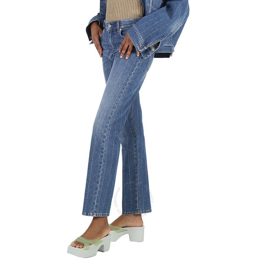 Rhinestone-embellished Straight Leg Denim Jeans In Blue Product Image